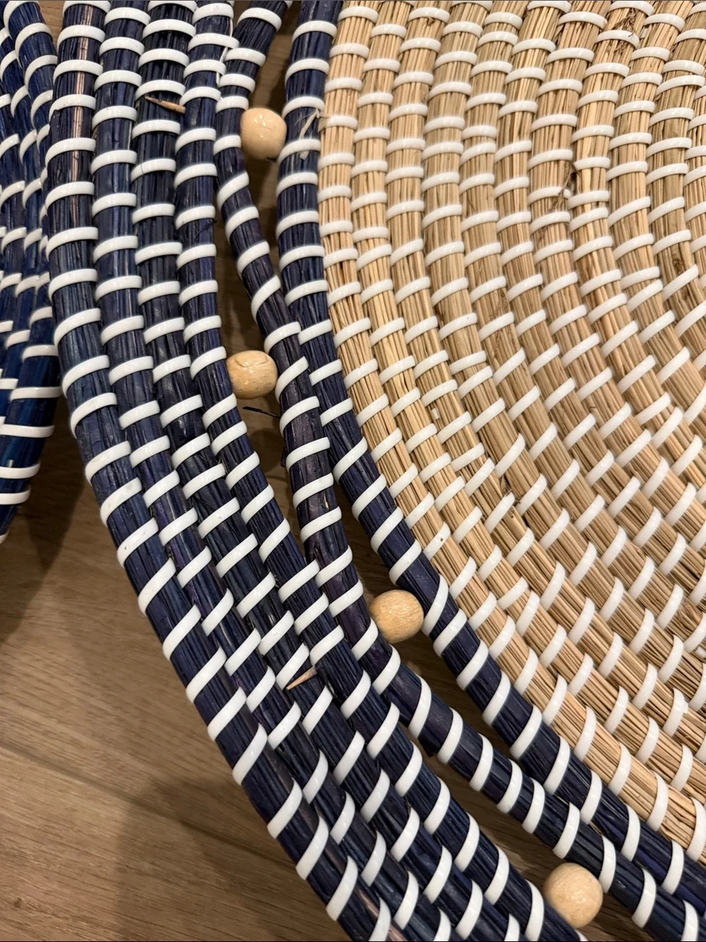 Woven Round Decorative Wall Baskets - Navy & Natural. Set of 2.